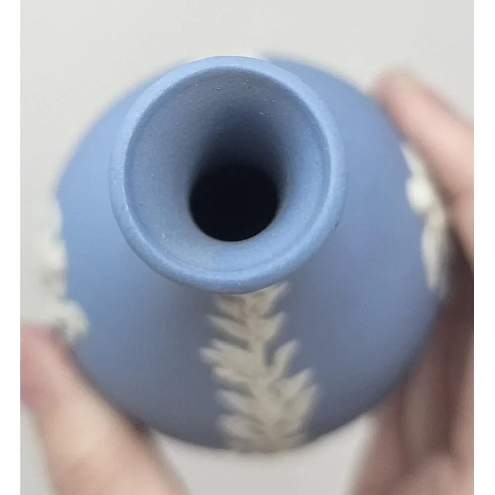 Vintage Wedgwood Blue Jasperware Bud Vase Cherubs 5.25